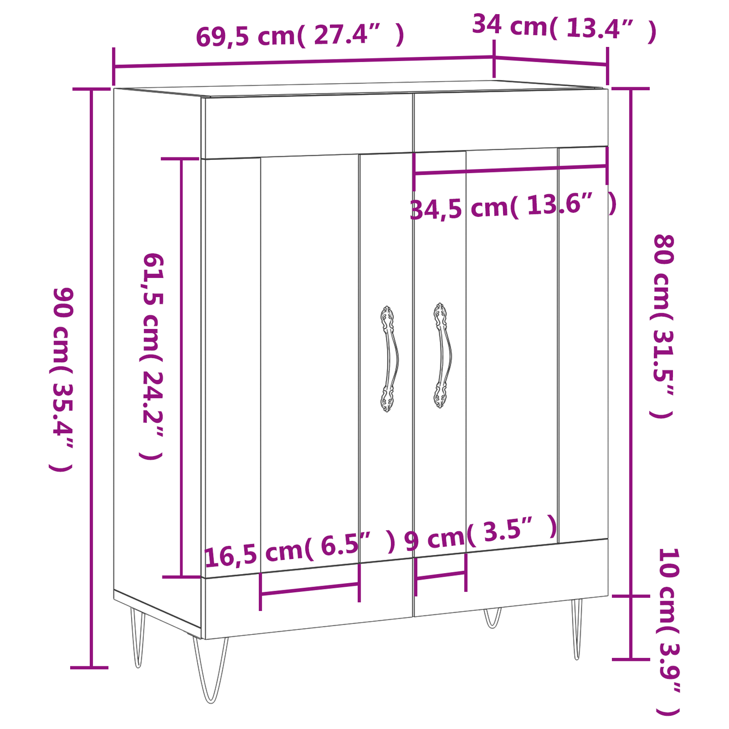 vidaXL Ντουλάπι Sonoma Δρυς 69,5 x 34 x 90 εκ. από Επεξεργασμένο Ξύλο