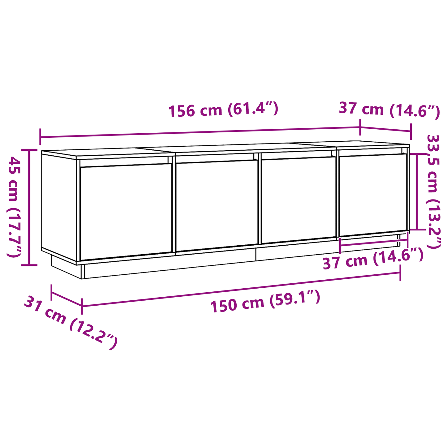 vidaXL Ντουλάπι TV Καφέ 156 x 37 x 45 εκ Επεξεργασμένο ξύλο